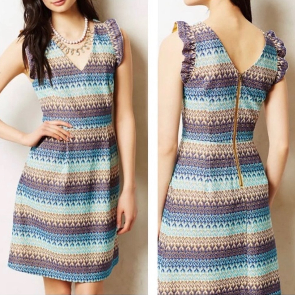 Anthropologie Tabitha Woven Tea Dress with Flutter Sleeves and Pockets